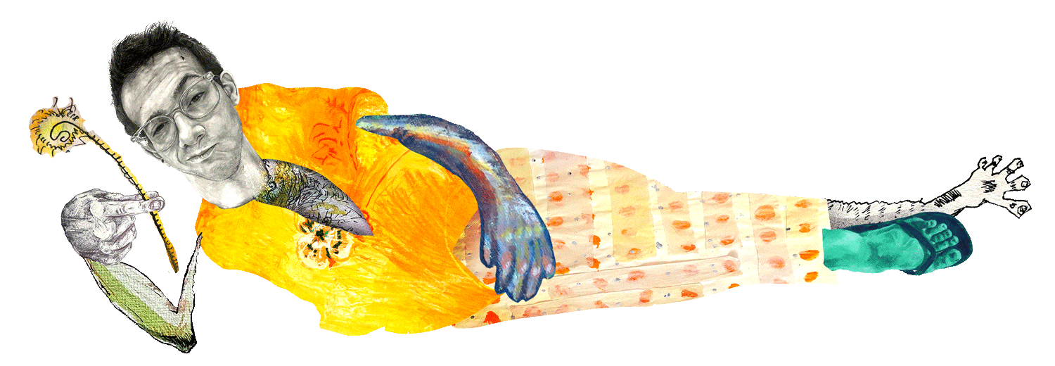 collaged full-body self portrait